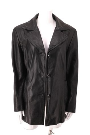 1990s Wilsons Black Leather Trench Jacket Selected By Ritual Vintage