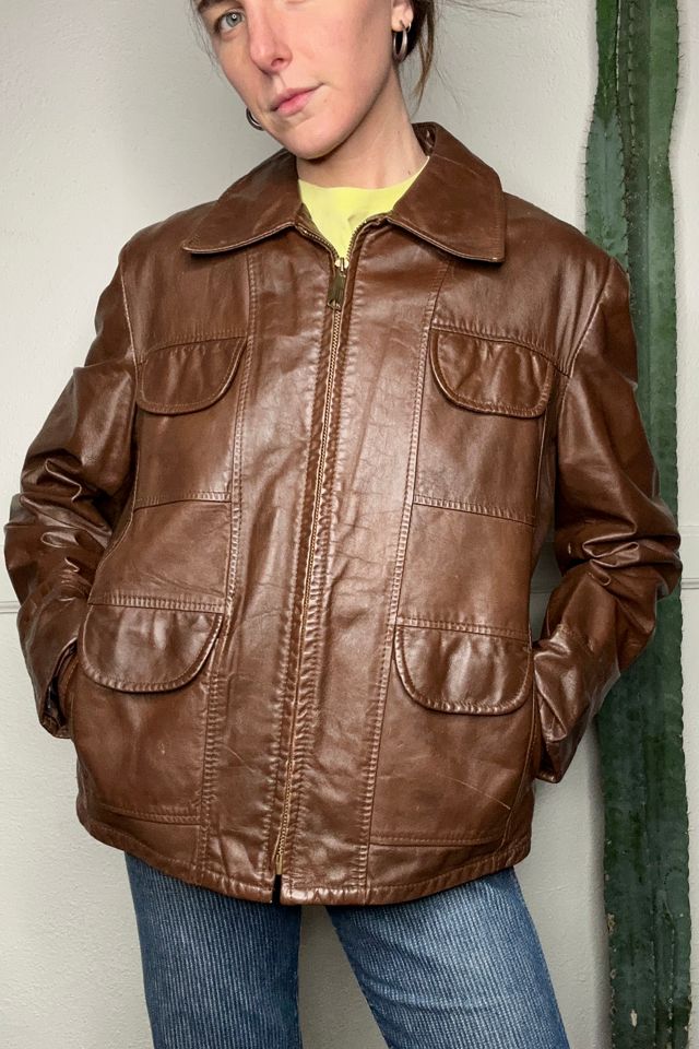 Vintage Brown Vinyl Leather Jacket Selected by Grievous Angel Vintage