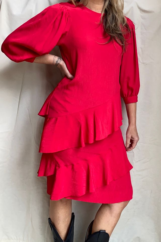 Rita 80s Pink Tafeta Ruffle dress - Sweet Paprika