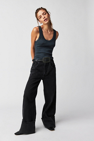 We The Free Final Countdown Cuffed Low-Rise Jeans at Free People in Blackout, Size: 31