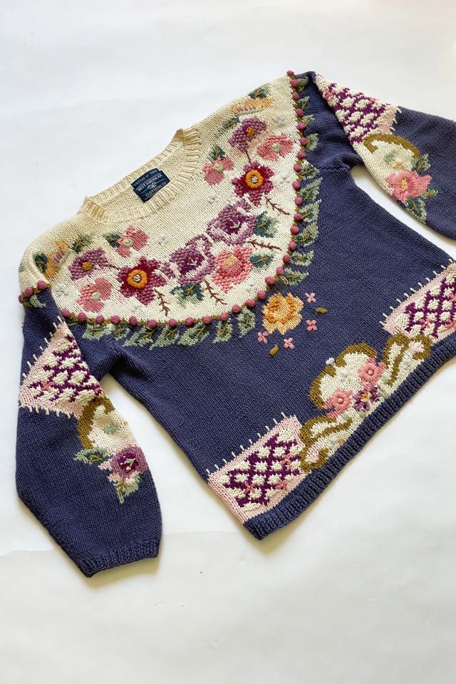 Vintage 1980's Hand Knit and Embroidered Floral Sweater Selected