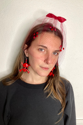 Deadstock 1950s Red Glamour Veil Hat Selected by Cherry