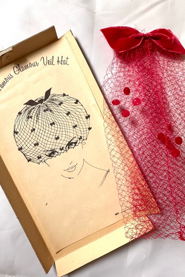Deadstock 1950s Red Glamour Veil Hat Selected by Cherry #1