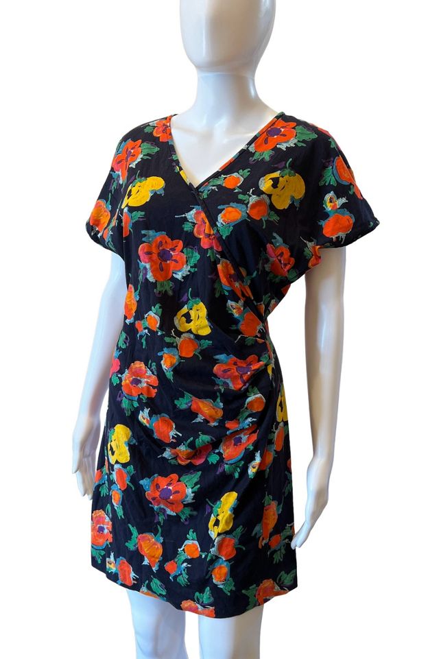 Vintage 1980s Floral Jersey Faux Wrap Dress Selected by Personal