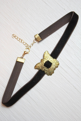 Upcycled Butterfly Medallion Velvet Choker Selected By Moons + Junes Vintage