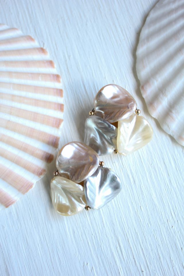 Vintage Mother of Pearl Shell Clip-On Earrings Selected By Moons + Junes Vintage #1