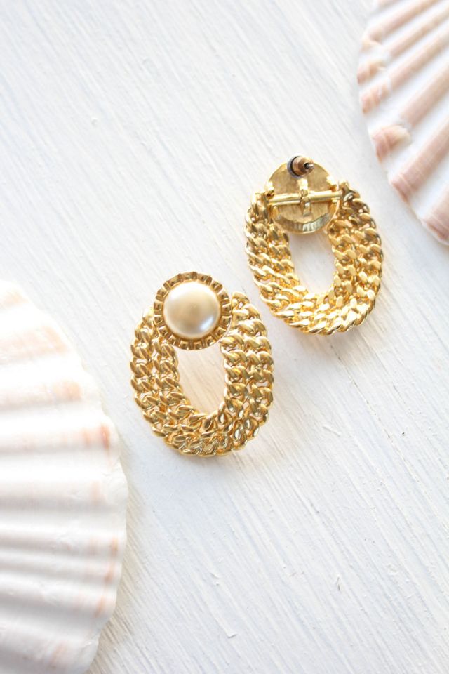 Vintage Pearl Gold Braided Statement Earrings Selected By Moons + Junes Vintage #2