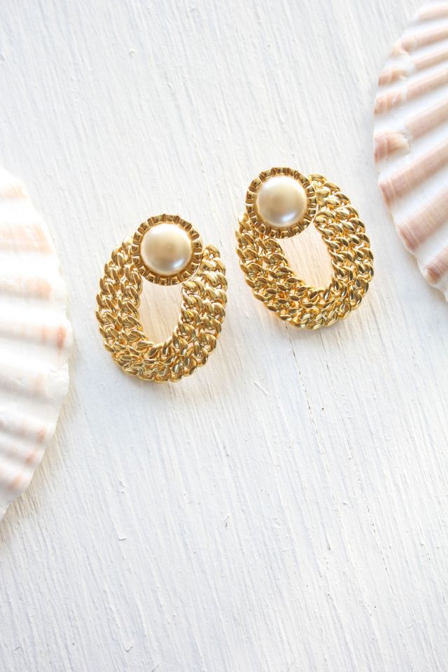Vintage Pearl Gold Braided Statement Earrings Selected By Moons + Junes Vintage #3