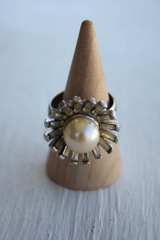 Vintage Pearl Rhinestone Flower Art Deco Ring Selected By Moons + Junes Vintage