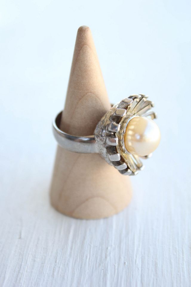 Vintage Pearl Rhinestone Flower Art Deco Ring Selected By Moons + Junes Vintage #2