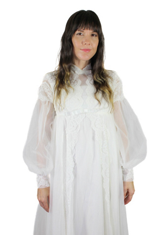 1960s White Chiffon Lace Bridal Gown Selected By Moons + Junes Vintage