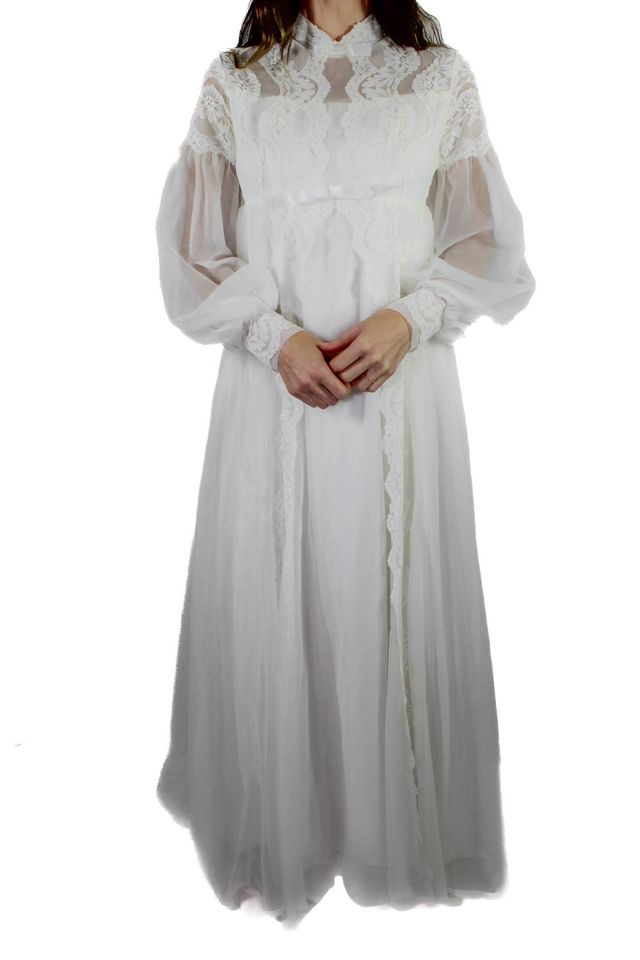 1960s White Chiffon Lace Bridal Gown Selected By Moons + Junes Vintage #1