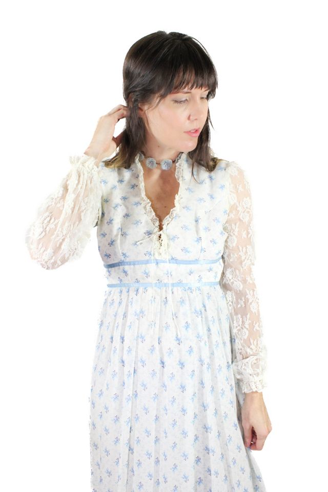 1970s Lace Sleeve Prairie Style Dress Selected By Moons + Junes Vintage #1