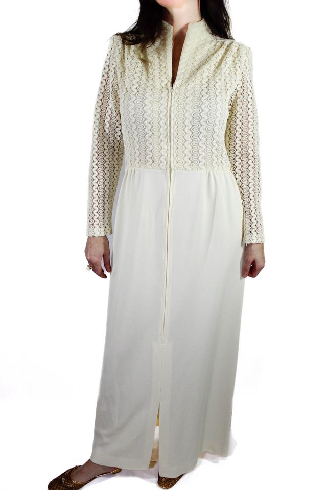 1970s Pointelle Cream Wedding Dress Selected By Moons + Junes Vintage #1