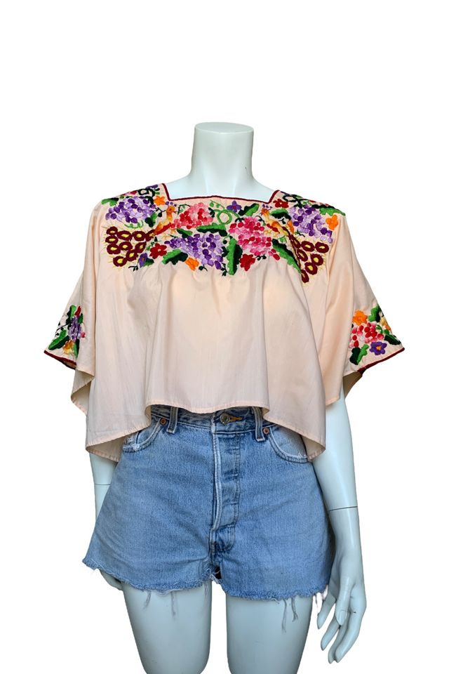 Vintage 1970s Peacock Floral Embroidered Blouse Selected by