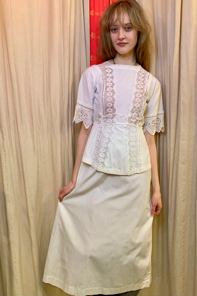 Victorian Cotton Lace Dress With Eyelet Sleeves Selected by Nomad Vintage #1