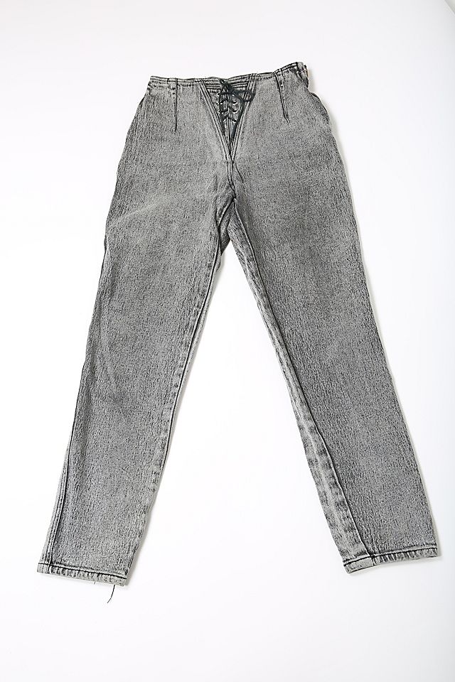 Vintage Black Acid Wash Mom Stretch Jeans with Front & Back Lace Up  Selected by Love Rocks Vintage