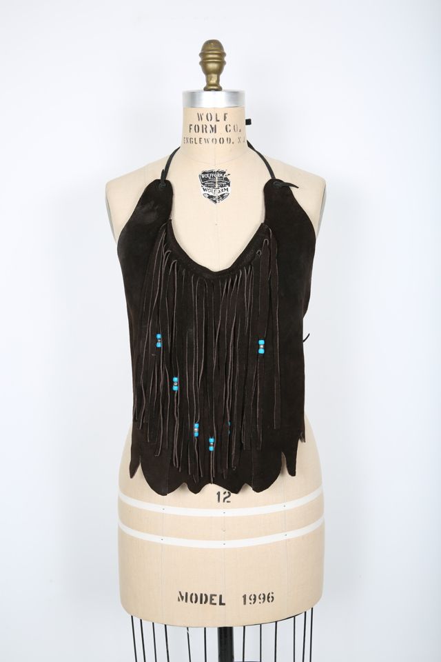 Leather Fringe Halter Top