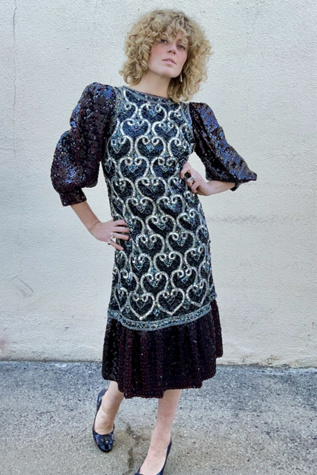 Vintage Sequin Dress With Puff Sleeves Selected by The Curatorial Dept.