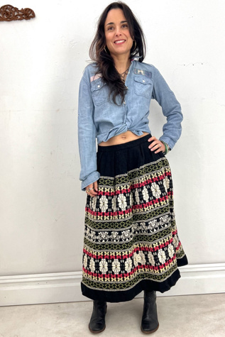 Vintage Midnight Sage Wool Woven Skirt Selected by Anna Corinna