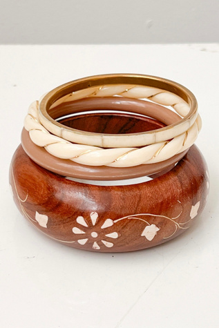 Vintage Bangle Stack Wood Brass Resin Selected by Anna Corinna