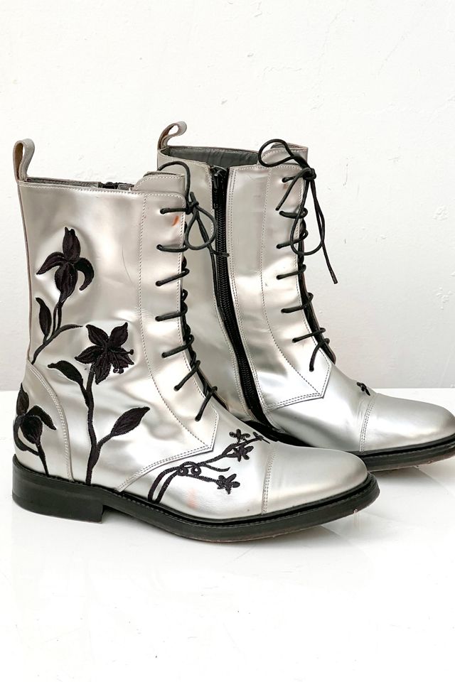 Vintage Vero Cuoio Floral Embroidered Lace Up Boots Selected by Anna Corinna