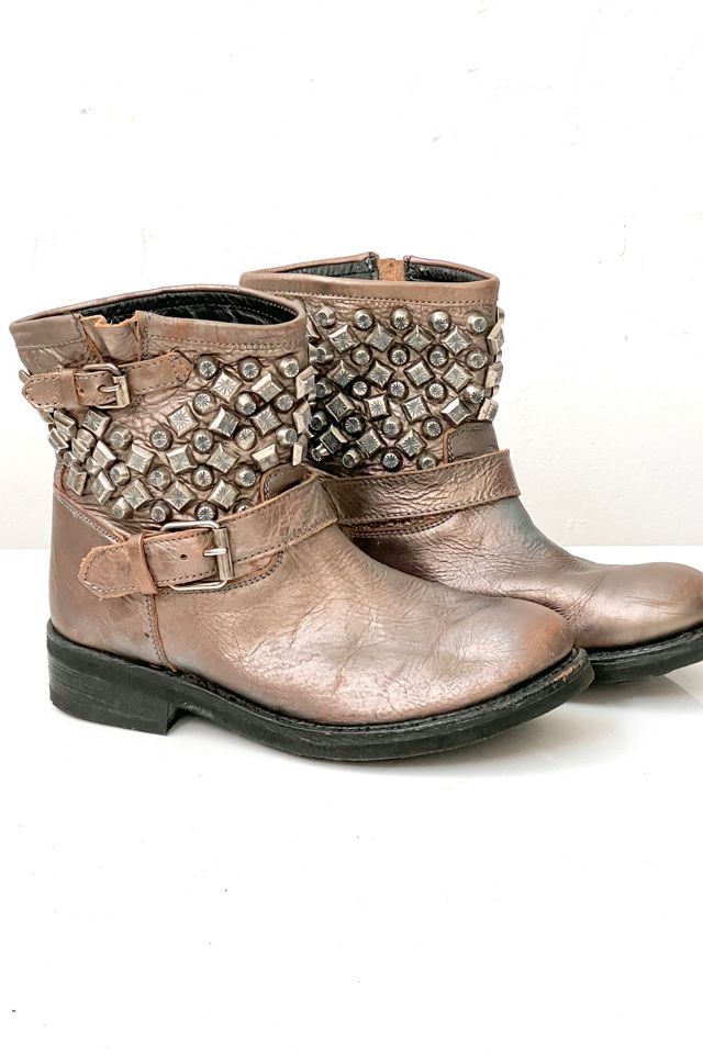 Vintage Ash Silver Studded Moto Boots Selected by Anna Corinna