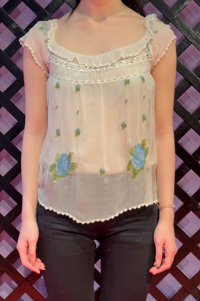 Free People Anna Sui Tattoo Mesh Top in Pink