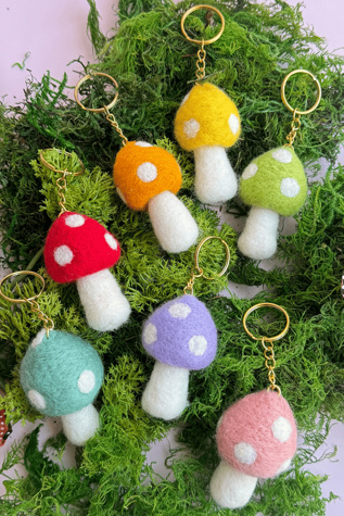 Golden Hour Designs Felt Mushroom Keychain at Free People in Pink