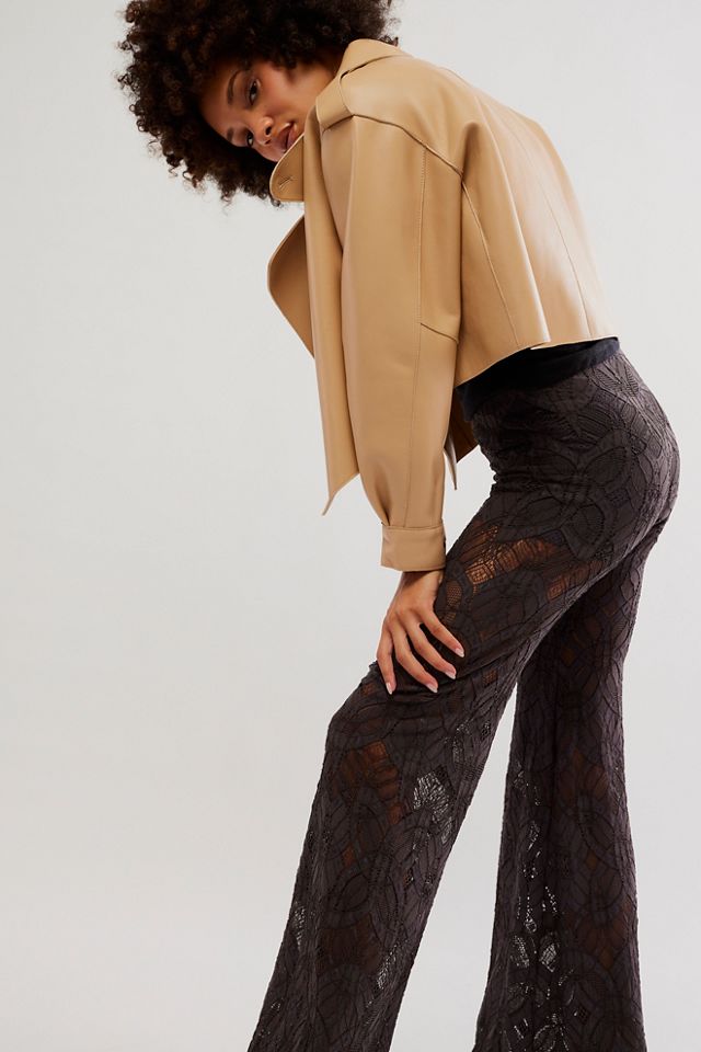 Nightcap X Free People Women's Dixie Sheer Lace Flare Pants Brown Size 2  NWT