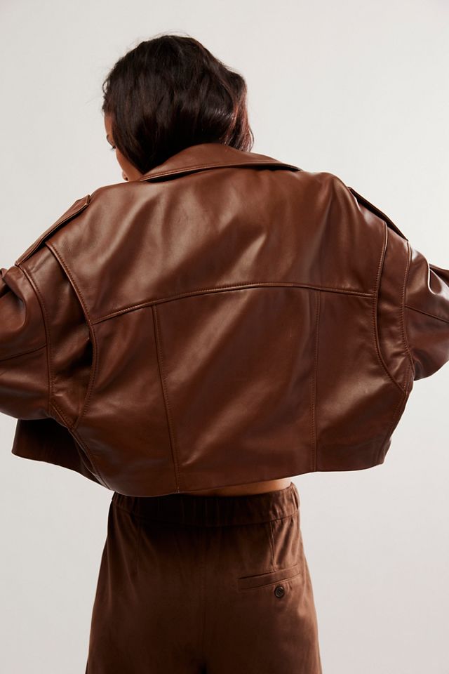 Shoreditch Ski Club x AGOLDE Remi Cropped Leather Moto Jacket