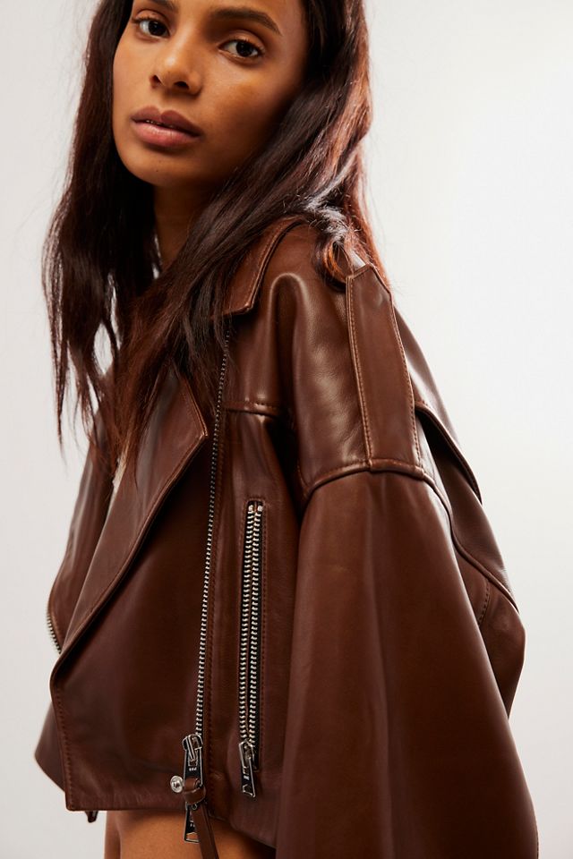 Shoreditch Ski Club x AGOLDE Remi Cropped Leather Moto Jacket