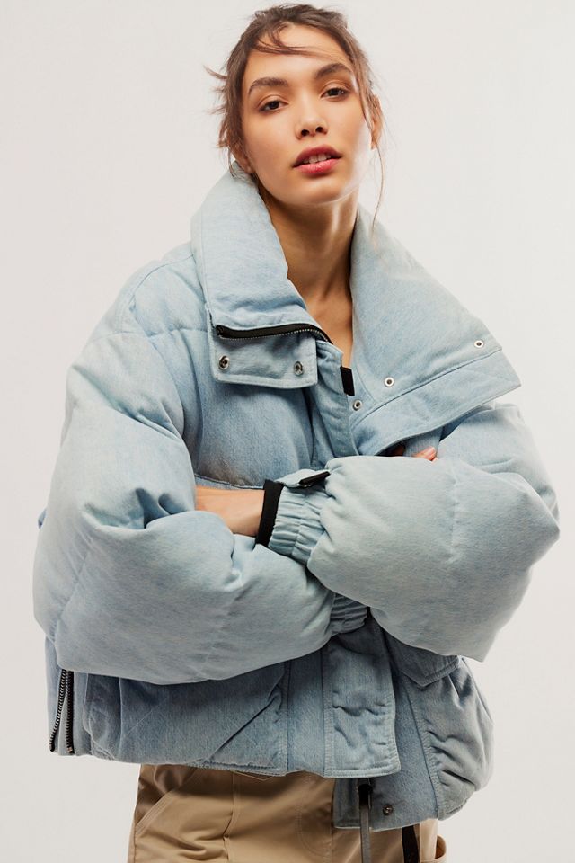 Denim puffer hot sale jacket