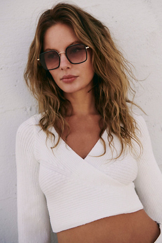 Beau Square Sunglasses at Free People in Black With Red