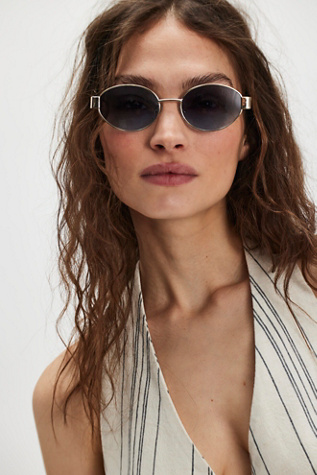 Little Secret Round Sunglasses At Free People In Gold With Blue Lens