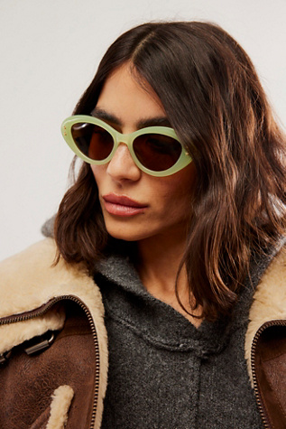 Star Studded Cat Eye Sunglasses at Free People in Matcha