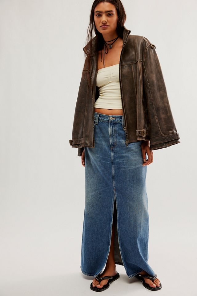 Shop Agolde Leif Denim Skirt Agolde Leif Denim Skirt Spider