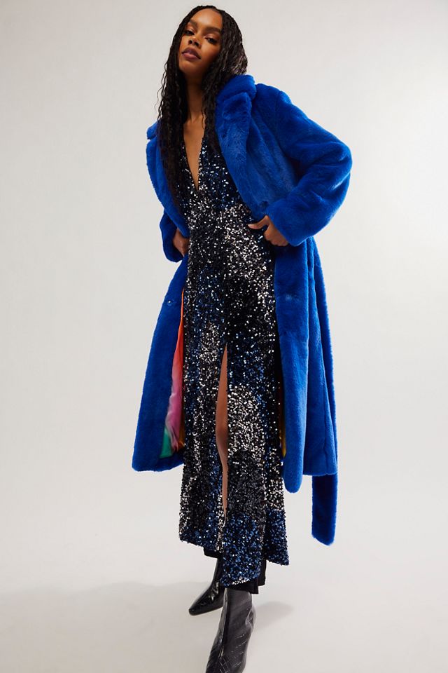 Free people shop blue fur coat