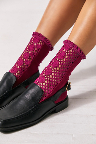 Rubies Crochet Socks at Free People in Raspberry