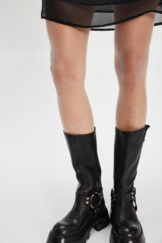 Glitter Star Sheer Tights by High Heel Jungle at Free People in White, Size: M/L
