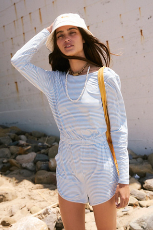 Yvette Striped Playsuit by free-est at Free People in Chambray, Size: Large