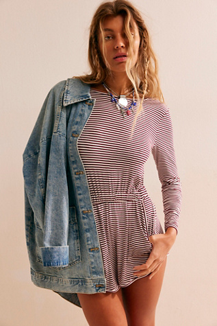 Yvette Striped Playsuit by free-est at Free People in Burgundy, Size: XS