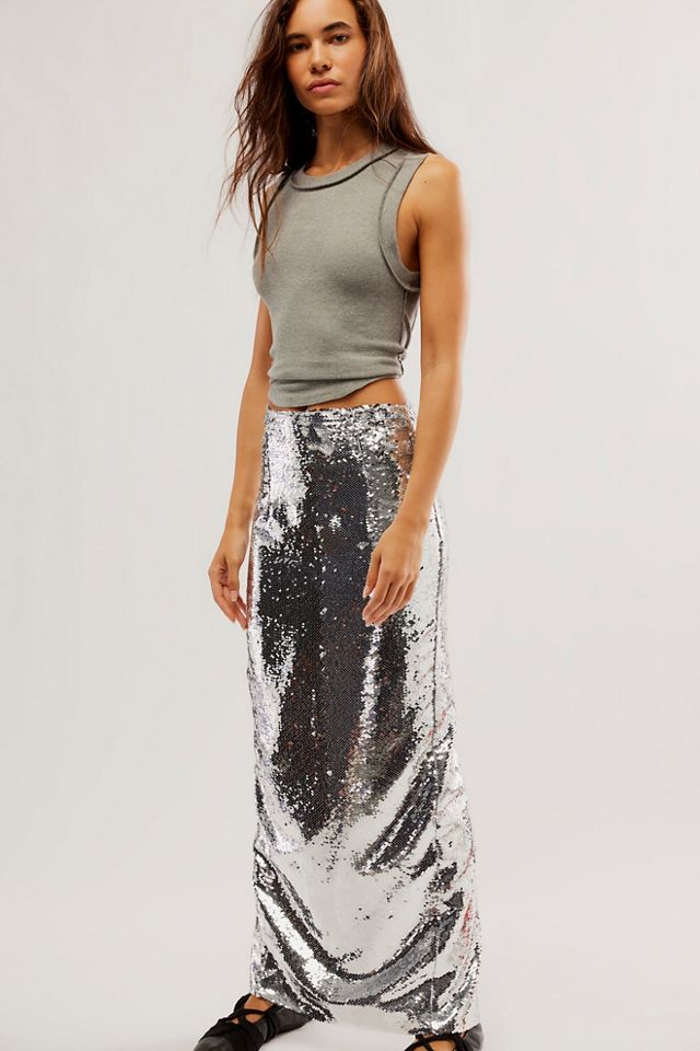 Kim Shui Silver Pailette Maxi Skirt #2