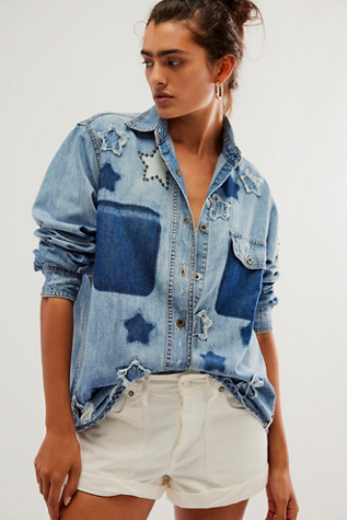 OneTeaspoon Everyday Blue Classic Star Shirt at Free People in Johnny Blue, Size: Medium