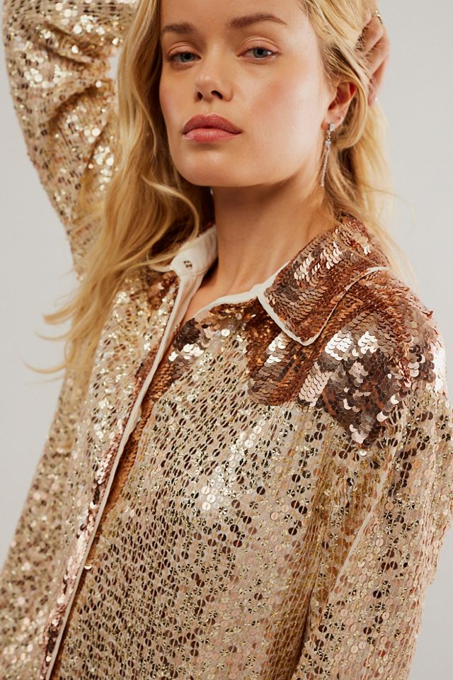OneTeaspoon Rose Gold Sequin Western Shirt #3