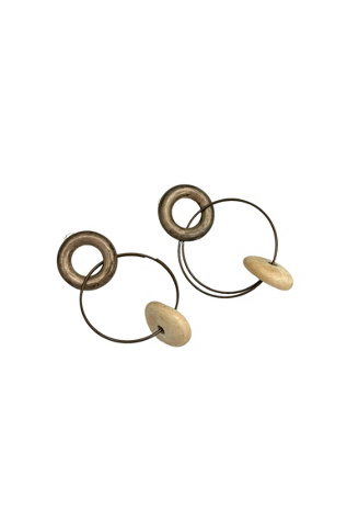 1980s Vintage Metal & Ceramic Dangle Hoop Earrings Selected by BusyLady Baca & The Goods