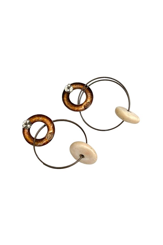 1980s Vintage Metal & Ceramic Dangle Hoop Earrings Selected by BusyLady Baca & The Goods #1