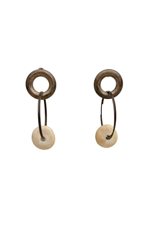 1980s Vintage Metal & Ceramic Dangle Hoop Earrings Selected by BusyLady Baca & The Goods #3