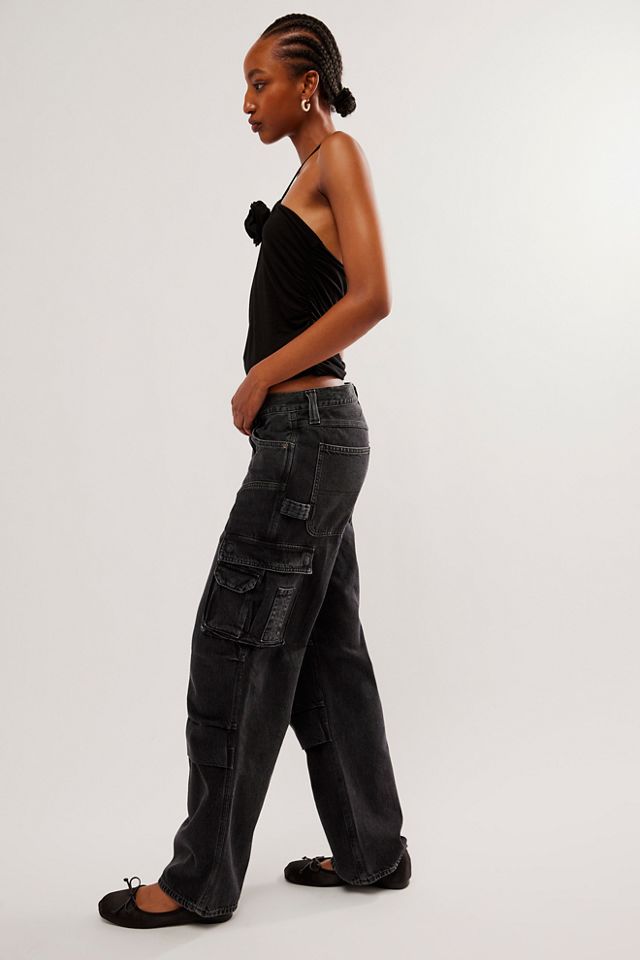 Nera mid-rise straight cargo jeans in black - Agolde