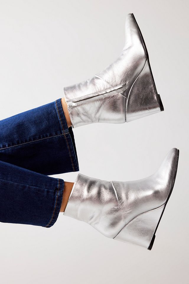 Silver cheap wedge booties